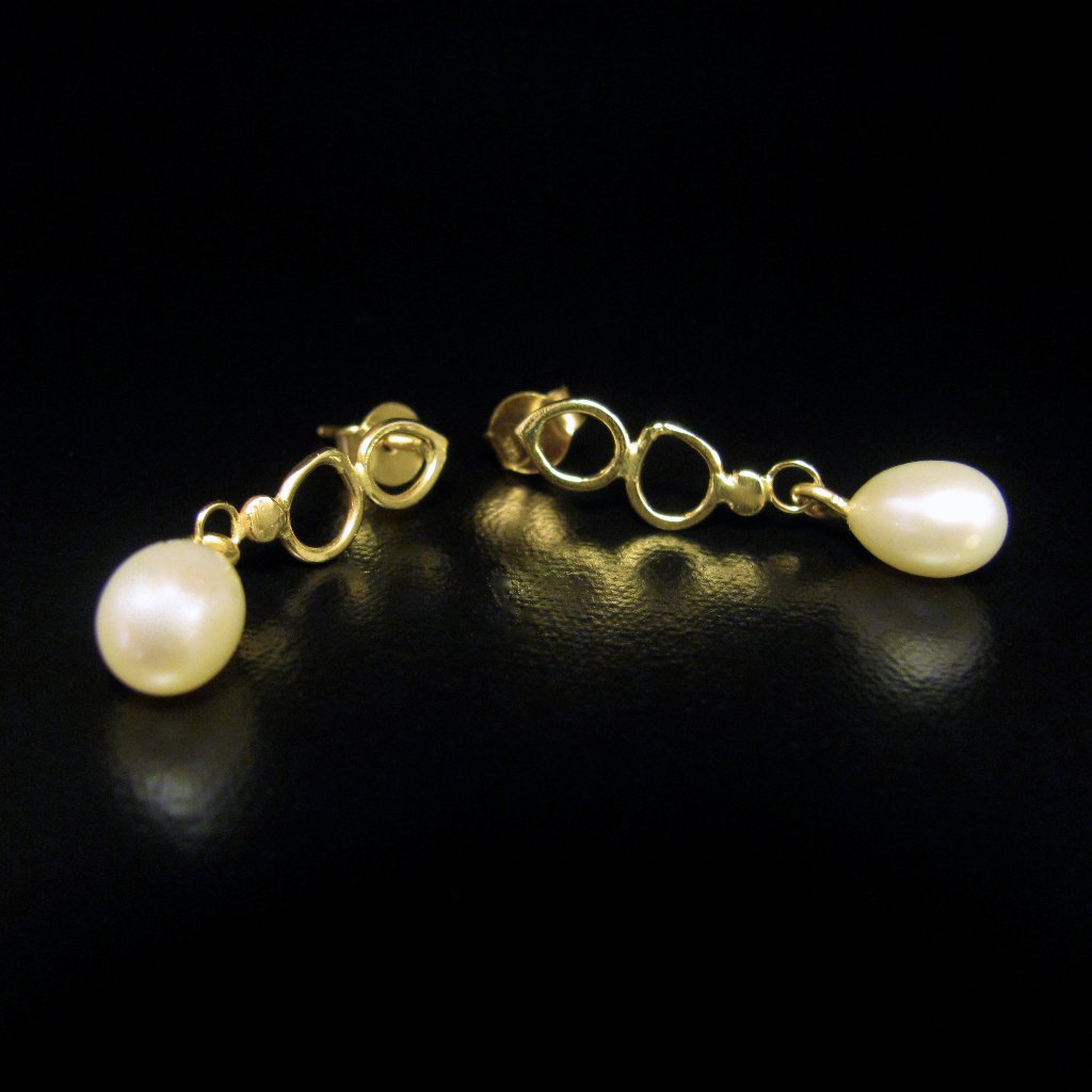 Pearl Earrings. 14k Yellow Gold Earrings With Pearl. Unique Design Handmade.